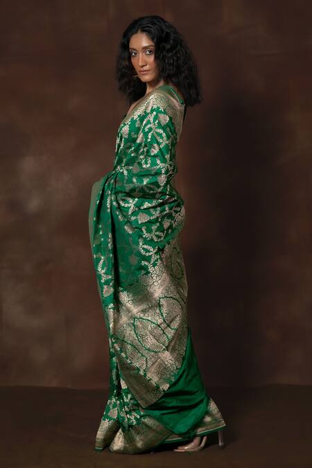 Buy Vishwa By Pinki Sinha Green Silk Floral Vine Woven Saree With Running Blouse Online at Aza Fashions Buy_Vishwa By Pinki Sinha_Green Silk Floral Vine Woven Saree With Running Blouse_Online_at_Aza_Fashions