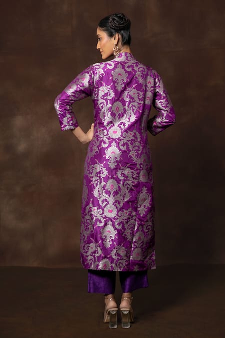 Vishwa By Pinki Sinha Purple Banarasi Silk Woven Kurta Set 