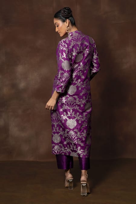 Vishwa By Pinki Sinha Floral Vine Woven Purple Kurta Set 