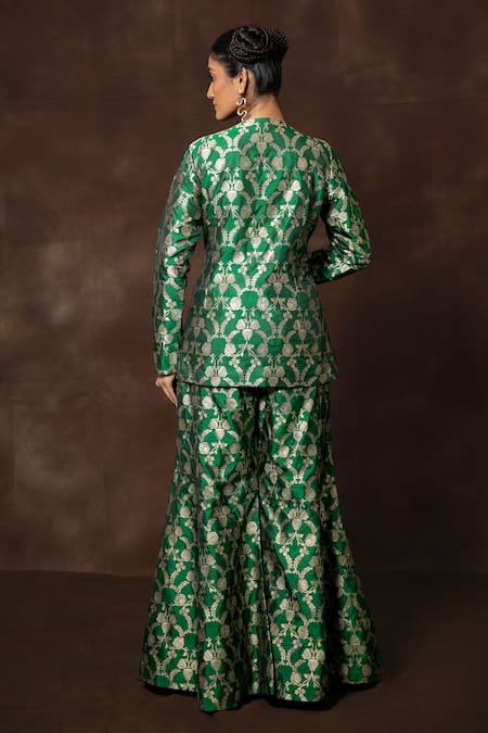 Vishwa By Pinki Sinha Green Banarasi Silk Woven Blazer & Gharara 