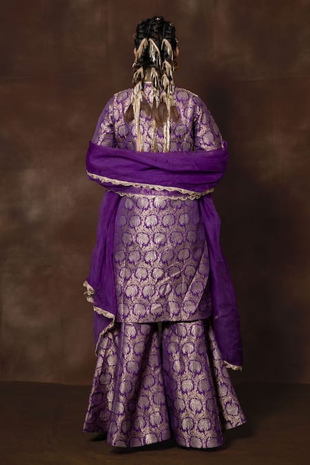 Vishwa By Pinki Sinha Purple Banarasi Silk Kurta Gharara Set 