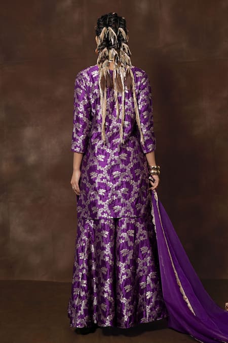 Vishwa By Pinki Sinha Floral Blossom Woven Kurta Gharara Set 