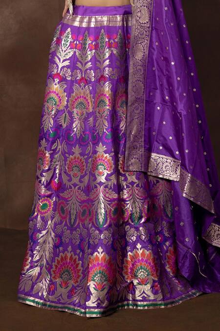 Buy Vishwa By Pinki Sinha Purple Silk One Shoulder Panelled Woven Lehenga Set Online at Aza Fashions Buy_Vishwa By Pinki Sinha_Purple Silk One Shoulder Panelled Woven Lehenga Set_Online_at_Aza_Fashions