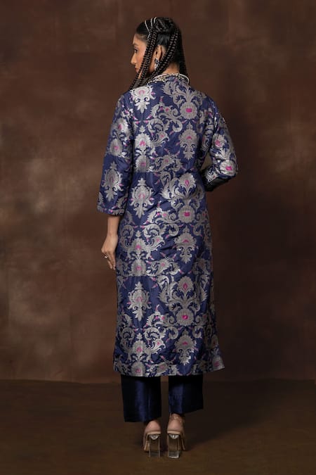 Vishwa By Pinki Sinha Blue Woven Floral Vine Kurta Set 