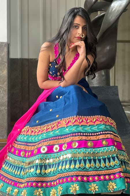 Xoxo Apurva Geometric Applique Blue Lehenga Set 