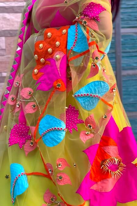 Shop_Xoxo Apurva_Green Silk, Organza Sequins, Applique, Embellished Lehenga Set With Dupatta _Online_at_Aza_Fashions