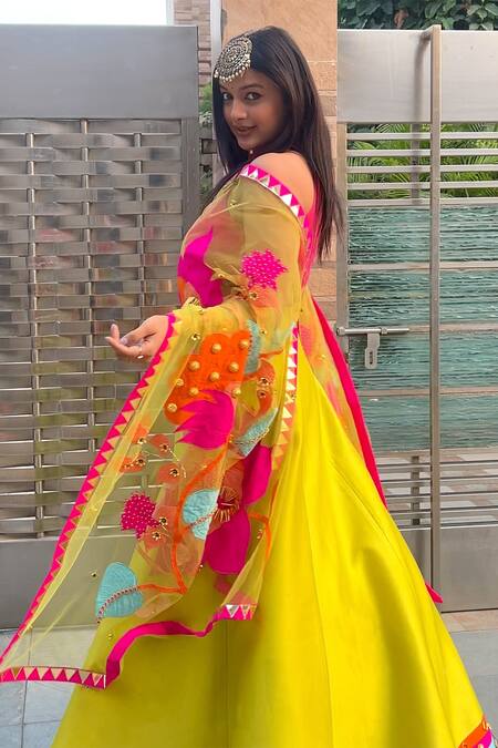 Xoxo Apurva_Green Silk, Organza Sequins, Applique, Embellished Lehenga Set With Dupatta _at_Aza_Fashions