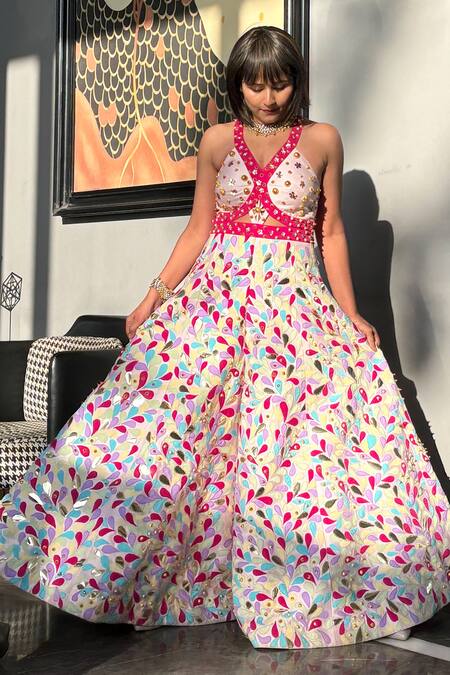 Shop_Xoxo Apurva_White Silk Sequins, Beads, Applique Cascade Drop Pattern Jumpsuit _Online_at_Aza_Fashions