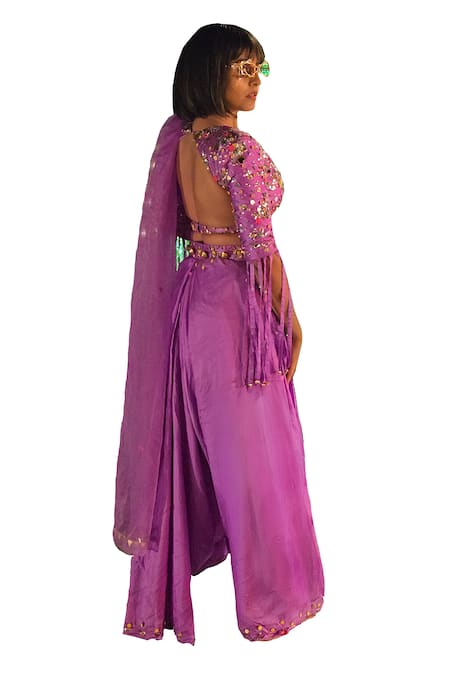 Xoxo Apurva Embellished Purple Blouse Dhoti Pant Set 
