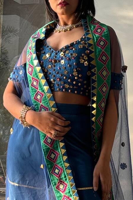 Buy Xoxo Apurva Blue Silk Beads, Sequins Collared Embellished Cape Sharara Set Online at Aza Fashions Buy_Xoxo Apurva_Blue Silk Beads, Sequins Collared Embellished Cape Sharara Set _Online_at_Aza_Fashions