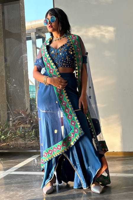 Xoxo Apurva Blue Embellished Cape Sharara Set 