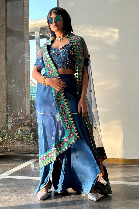 Shop Xoxo Apurva Blue Silk Beads, Sequins Collared Embellished Cape Sharara Set Online at Aza Fashions Shop_Xoxo Apurva_Blue Silk Beads, Sequins Collared Embellished Cape Sharara Set _Online_at_Aza_Fashions