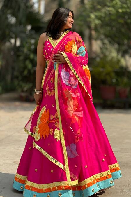 Buy Xoxo Apurva Pink Silk, Organza Sequins, Beads, Applique Embellished Border Lehenga Set Online at Aza Fashions Buy_Xoxo Apurva_Pink Silk, Organza Sequins, Beads, Applique Embellished Border Lehenga Set _Online_at_Aza_Fashions