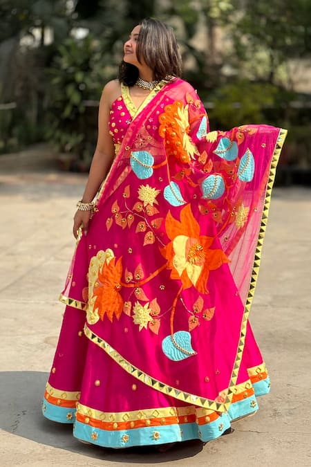 Xoxo Apurva Pink Embellished Border Lehenga Set 
