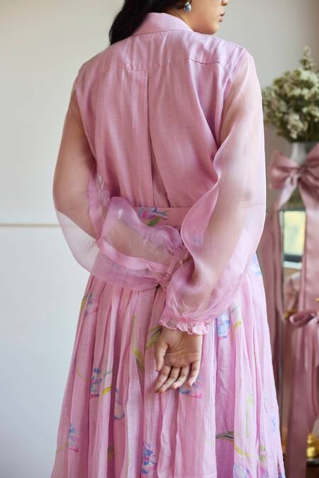 Juanita By Shubhda_Purple Chanderi Tulip Florette Print Midi Skirt _Online_at_Aza_Fashions