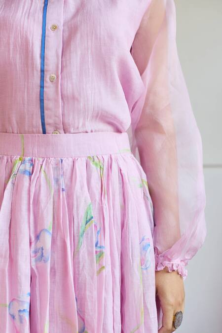 Buy_Juanita By Shubhda_Purple Chanderi Tulip Florette Print Midi Skirt _Online_at_Aza_Fashions