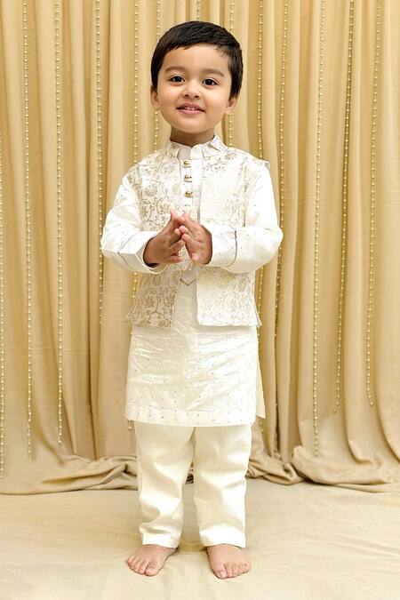 Buy Byb Premium Off White Chanderi Gota Patti, Sequins Floral Woven Bundi Kurta Set Online at Aza Fashions Buy_Byb Premium_Off White Chanderi Gota Patti, Sequins Floral Woven Bundi Kurta Set _Online_at_Aza_Fashions