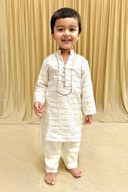 Buy_Byb Premium_Off White Chanderi Sequins, Gota Patti Stripe Kurta Set _Online_at_Aza_Fashions