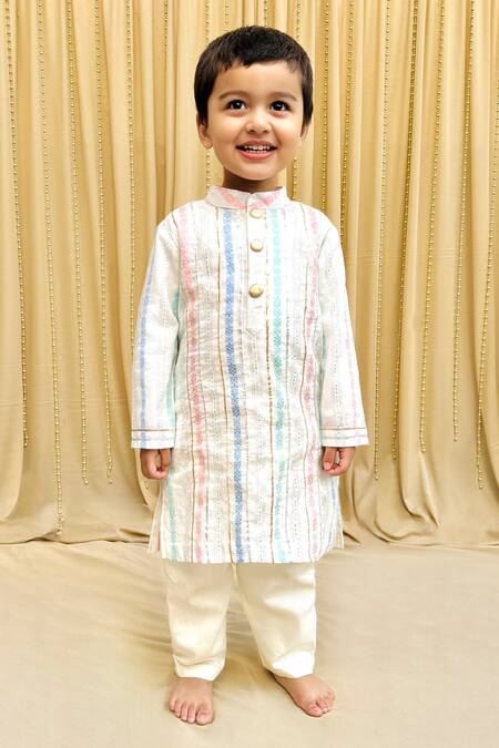 Byb Premium Off White Cotton Gota Patti Geometric Pattern Kurta And Pyjama Set Online at Aza Fashions Byb Premium_Off White Cotton Gota Patti Geometric Pattern Kurta And Pyjama Set _Online_at_Aza_Fashions