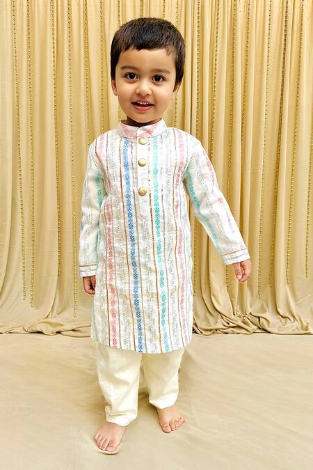 Buy Byb Premium Off White Cotton Gota Patti Geometric Pattern Kurta And Pyjama Set Online at Aza Fashions Buy_Byb Premium_Off White Cotton Gota Patti Geometric Pattern Kurta And Pyjama Set _Online_at_Aza_Fashions