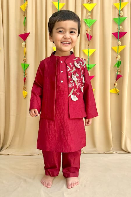 Byb Premium Floral Embroidered Maroon Bundi Kurta Set 