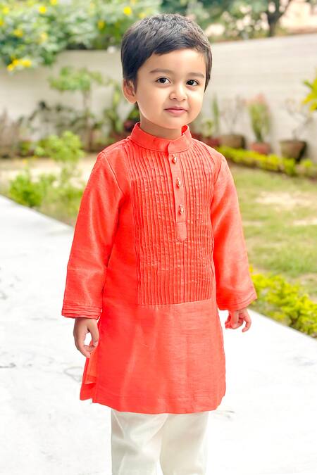 Buy Byb Premium Peach Tissue, Cotton Pintucked Kurta With Pyjama Online at Aza Fashions Buy_Byb Premium_Peach Tissue, Cotton Pintucked Kurta With Pyjama _Online_at_Aza_Fashions