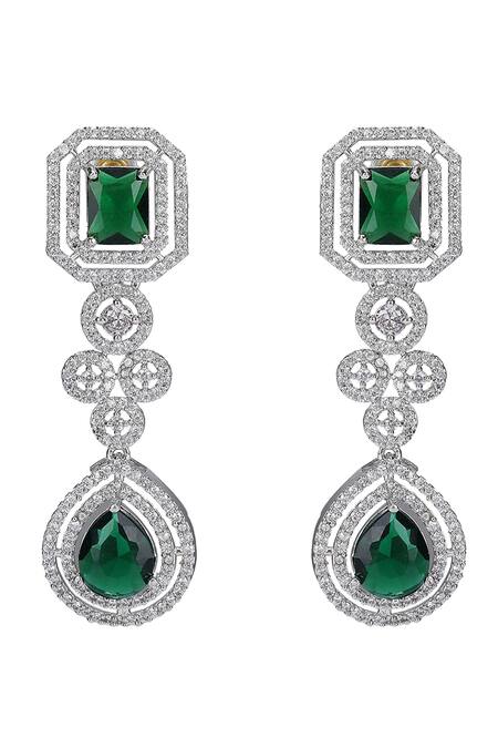 Auraa Trends_Emerald Green Imitation Diamonds Gemstone Necklace Set _at_Aza_Fashions