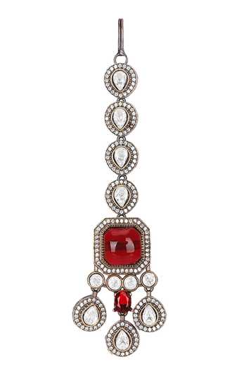 Auraa Trends_Red Stones, Rhinestones Polki Necklace And Earring Set _Online_at_Aza_Fashions