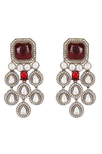 Auraa Trends_Red Stones, Rhinestones Polki Necklace And Earring Set _at_Aza_Fashions