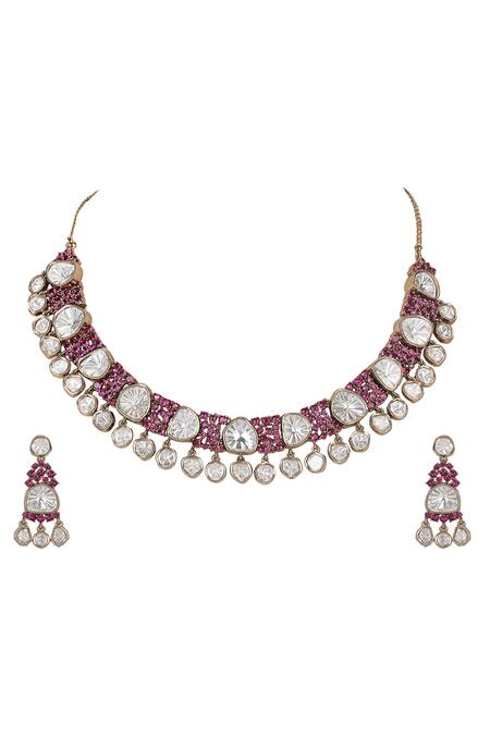 Buy Auraa Trends Pink Kundan Ruby Embellished Necklace Set Online at Aza Fashions Buy_Auraa Trends_Pink Kundan Ruby Embellished Necklace Set _Online_at_Aza_Fashions