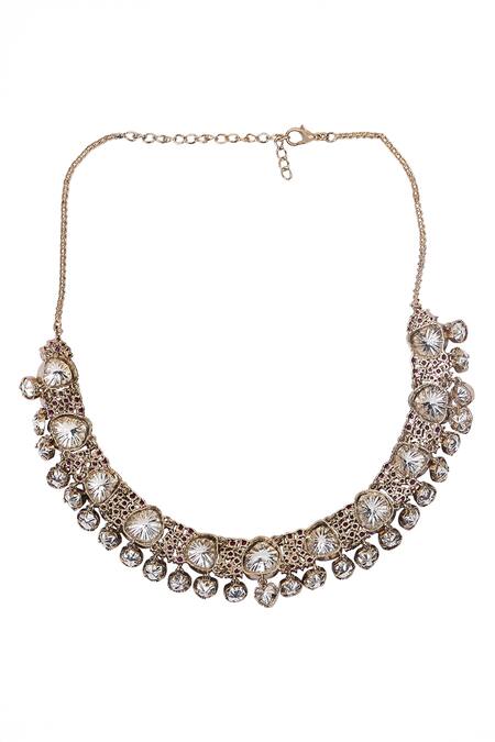 Auraa Trends_Pink Kundan Ruby Embellished Necklace Set _at_Aza_Fashions