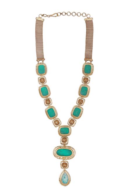 Buy_Auraa Trends_Green Diamonds, Stones Emerald And Necklace Set _Online_at_Aza_Fashions