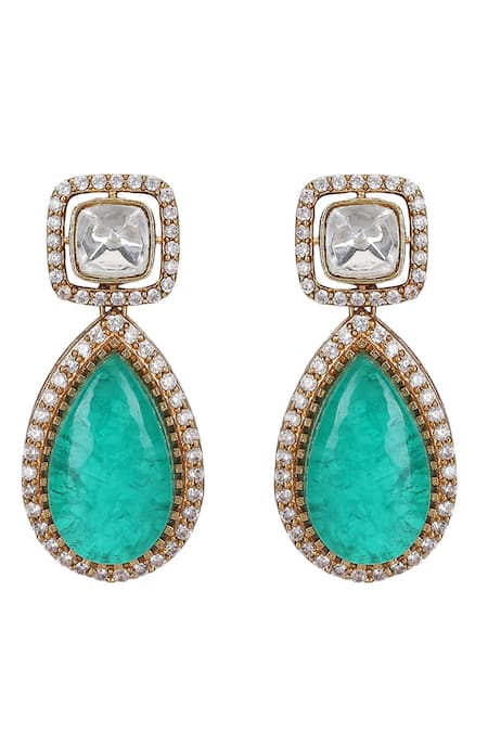 Buy_Auraa Trends_Green Diamonds, Stones Emerald And Necklace Set 