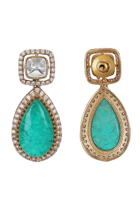 Shop_Auraa Trends_Green Diamonds, Stones Emerald And Necklace Set 