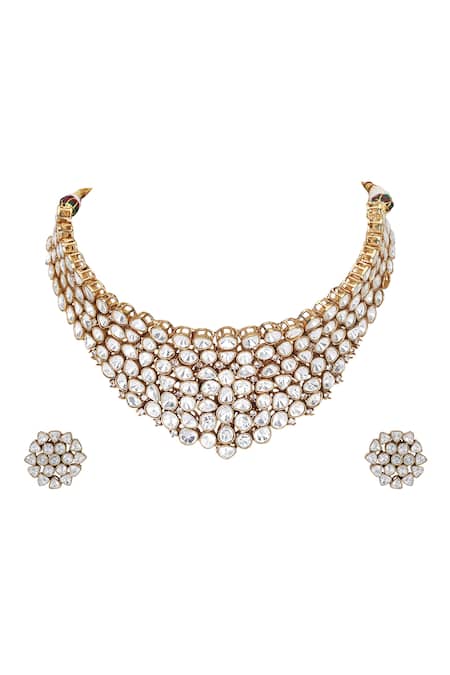 Auraa Trends_Gold Plated Stones Kundan Polki Choker And Earring Set_at_Aza_Fashions