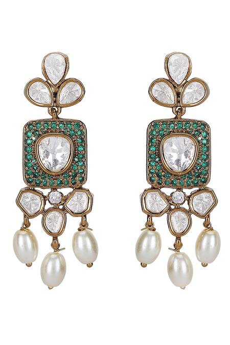 Auraa Trends_Green Pearls, Stones Emerald Polki Choker And Earring Set _at_Aza_Fashions