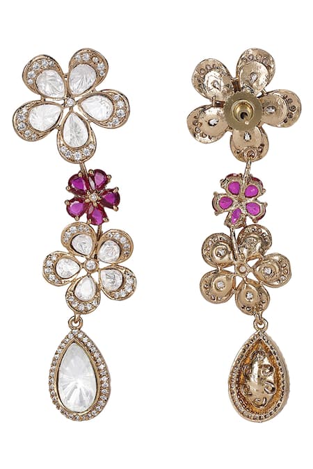 Buy_Auraa Trends_Red Stones, Rhinestones Floral Shaped Pendant Necklace Set 