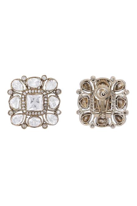 Auraa Trends_White Stones Square Kundan Stud Earrings _Online_at_Aza_Fashions
