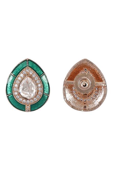 Auraa Trends_Green Stones Embellished Tear Drop Shaped Earrings _Online_at_Aza_Fashions
