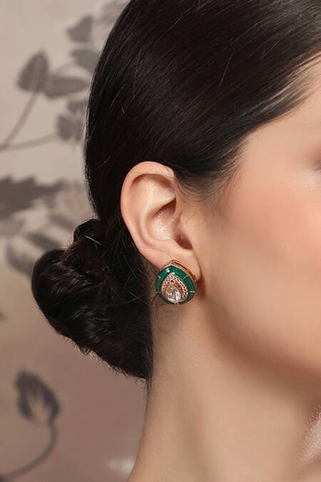 Buy_Auraa Trends_Green Stones Embellished Tear Drop Shaped Earrings _Online_at_Aza_Fashions