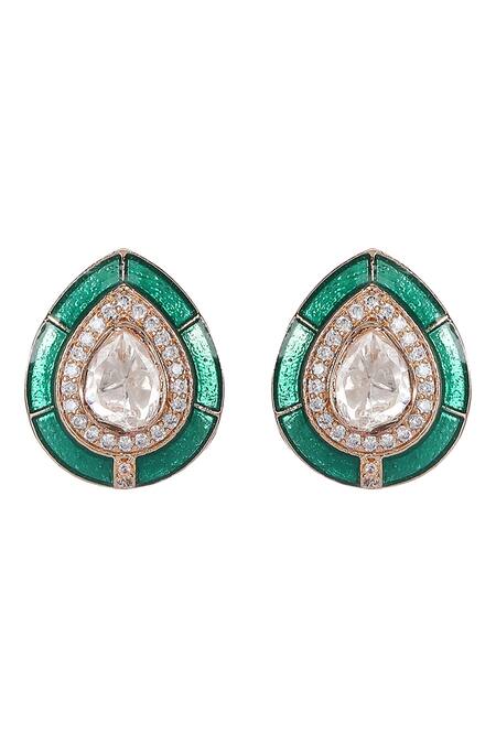 Shop_Auraa Trends_Green Stones Embellished Tear Drop Shaped Earrings _Online_at_Aza_Fashions