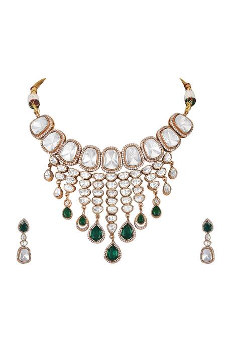 Auraa Trends White Stones Kundan Embellished Necklace Set Online at Aza Fashions Auraa Trends_White Stones Kundan Embellished Necklace Set _Online_at_Aza_Fashions
