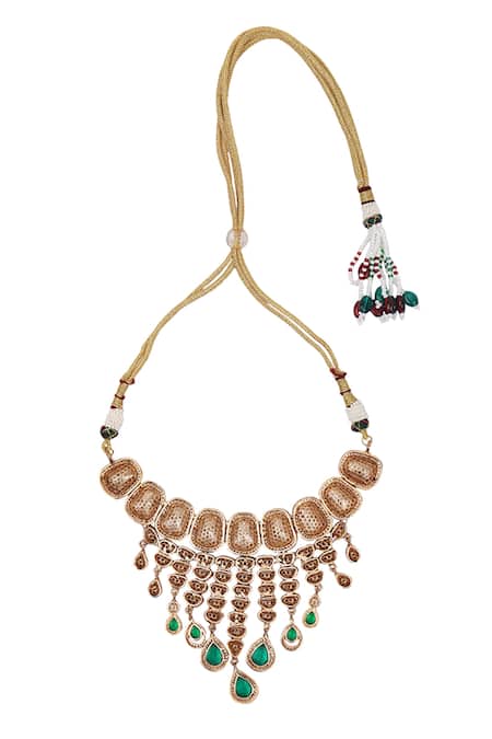 Buy_Auraa Trends_White Stones Kundan Embellished Necklace Set _Online_at_Aza_Fashions