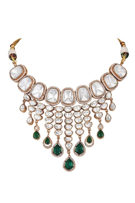 Shop_Auraa Trends_White Stones Kundan Embellished Necklace Set _Online_at_Aza_Fashions