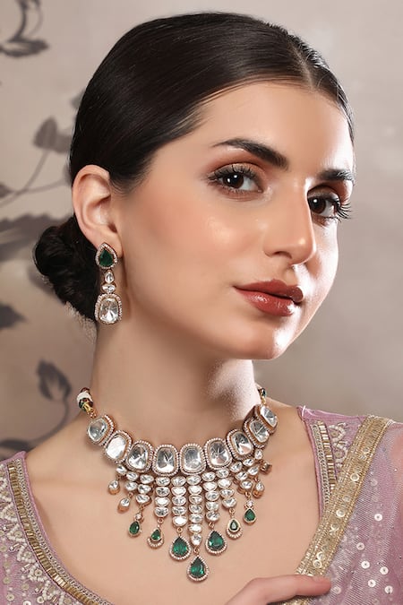 Auraa Trends White Stones Kundan Embellished Necklace Set 
