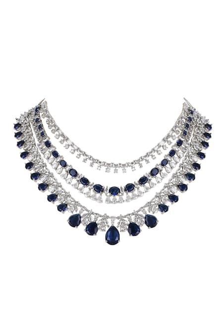 Shop_Auraa Trends_Blue Diamonds, Stones Layered Necklace Set With Sapphire _Online_at_Aza_Fashions
