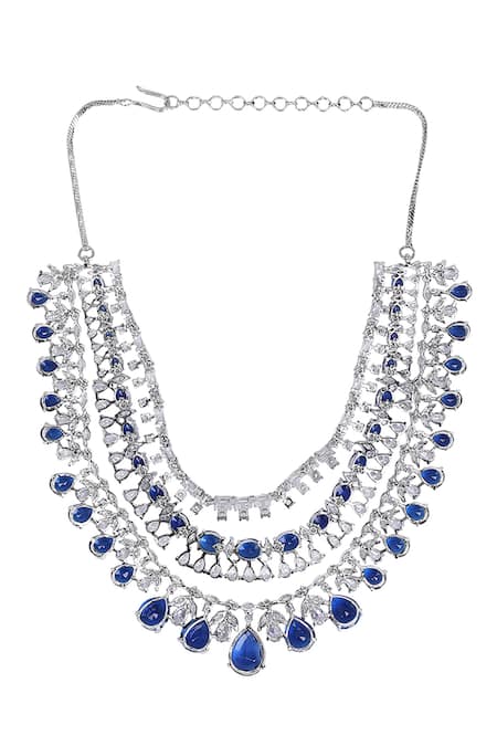 Buy_Auraa Trends_Blue Diamonds, Stones Layered Necklace Set With Sapphire 