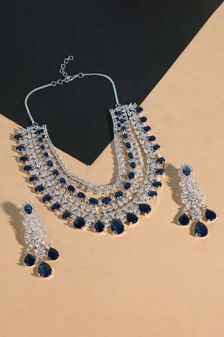 Auraa Trends Layered Necklace Set With Sapphire Stones 