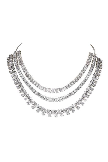 Auraa Trends_White Imitation Diamonds Layered Necklace Set With Stones _Online_at_Aza_Fashions