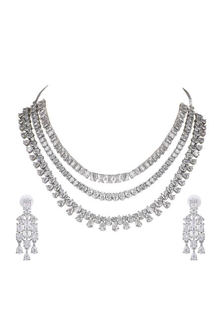 Buy_Auraa Trends_White Imitation Diamonds Layered Necklace Set With Stones _Online_at_Aza_Fashions